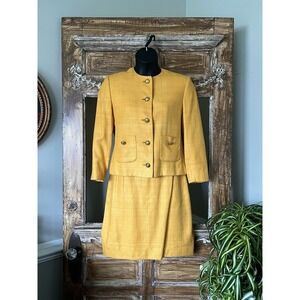 Herbert‎ Grossman Skirt Suit Vintage Unionmade Size 10 Mustard Gold Pockets